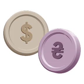 Монети долара та гривні