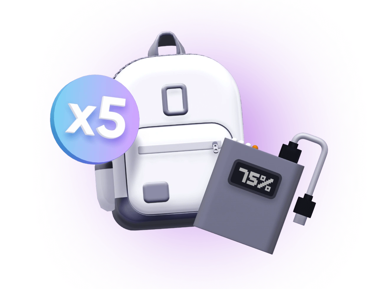 Промо ілюстрація: рюкзак, павербанк і позначка x5